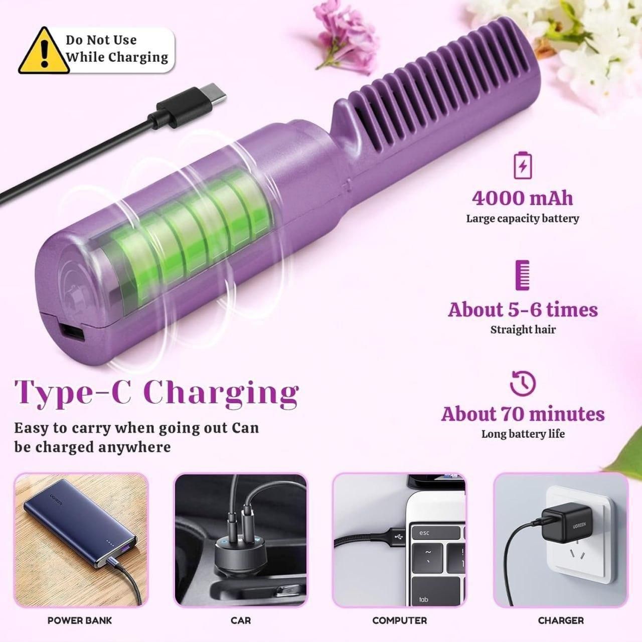 Meneflix Portable Mini Hair Straightener Cordless Rechargeable Mini Adjustable Hair Straightener Hot Combination